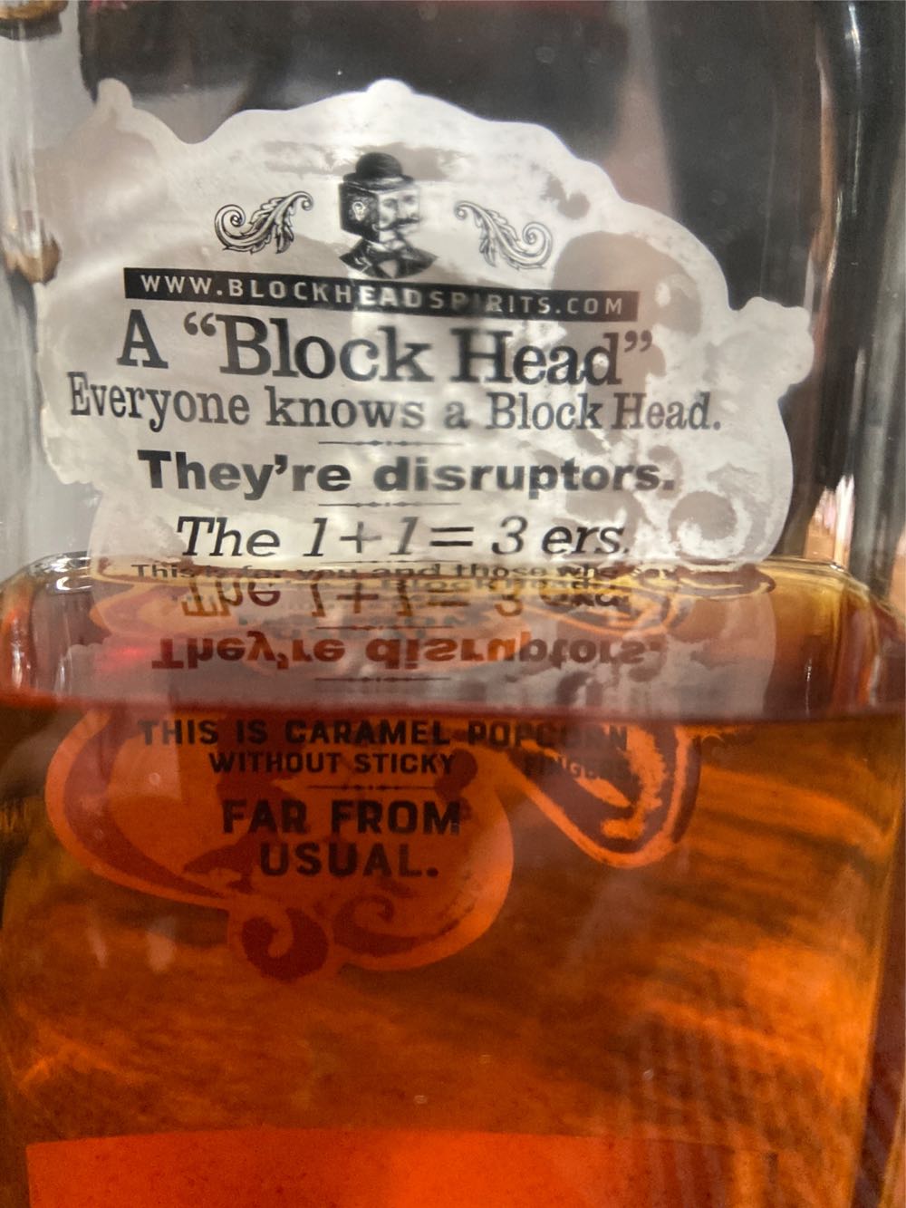 Block Head Caramel Popcorn Peanut Whiskey - Block Head Spirits (750 mL) alcohol collectible [Barcode 628623022911] - Main Image 2