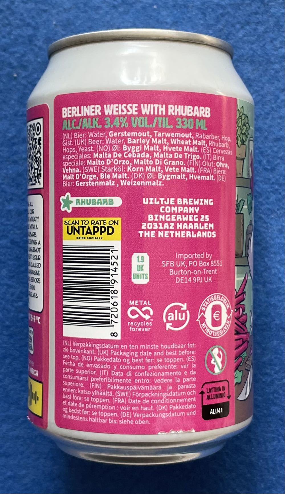 Be Bop Re Bop Rhubarb Sour - Uiltje Brewing Company (330 mL) alcohol collectible [Barcode 8720618914521] - Main Image 3
