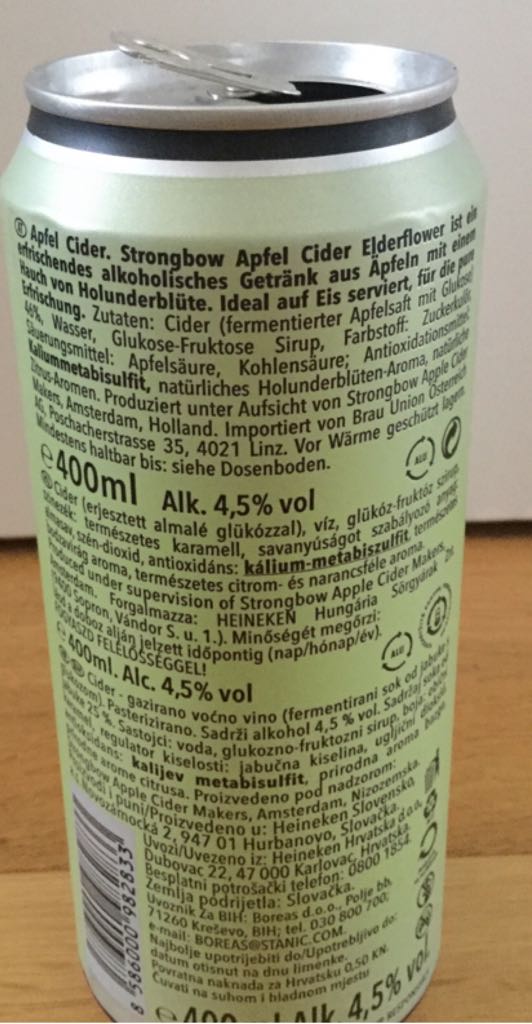 Strongbow Apple Cider - Elderflower - H. P. Bulmer (400mL) alcohol collectible [Barcode 8586000982833] - Main Image 2