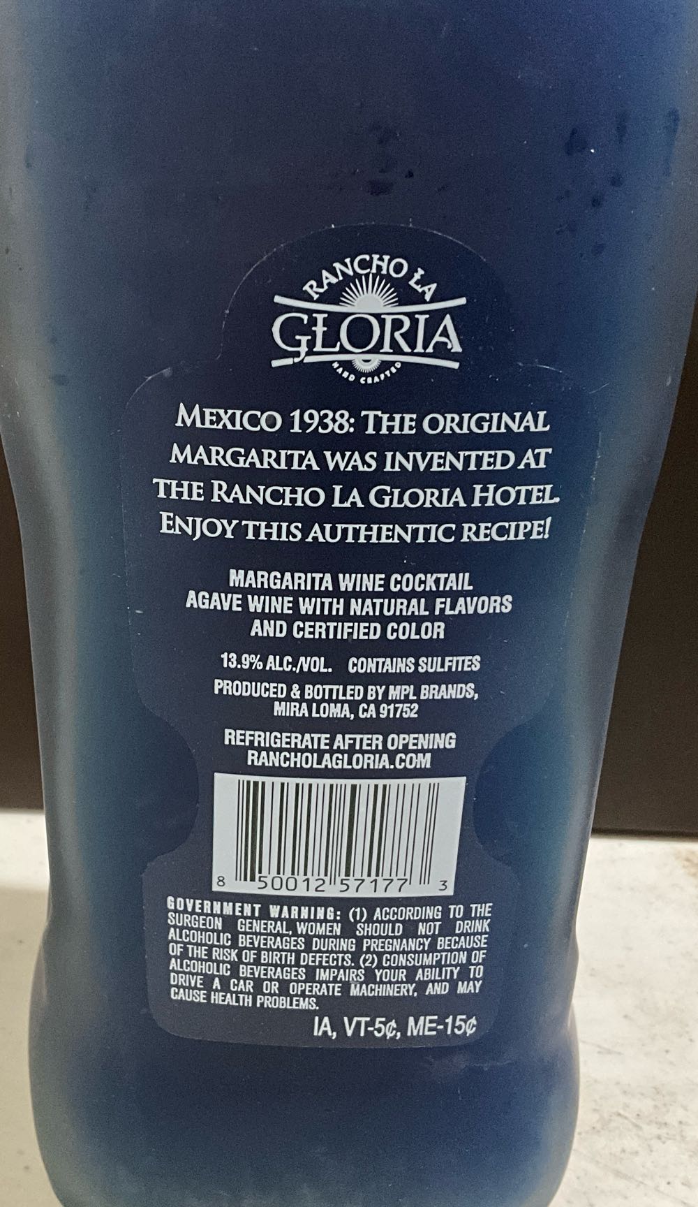 Rancho La Gloria Blueberry Margarita Wine Cocktail - MPL Brands (1.5 L) alcohol collectible [Barcode 850012571773] - Main Image 2