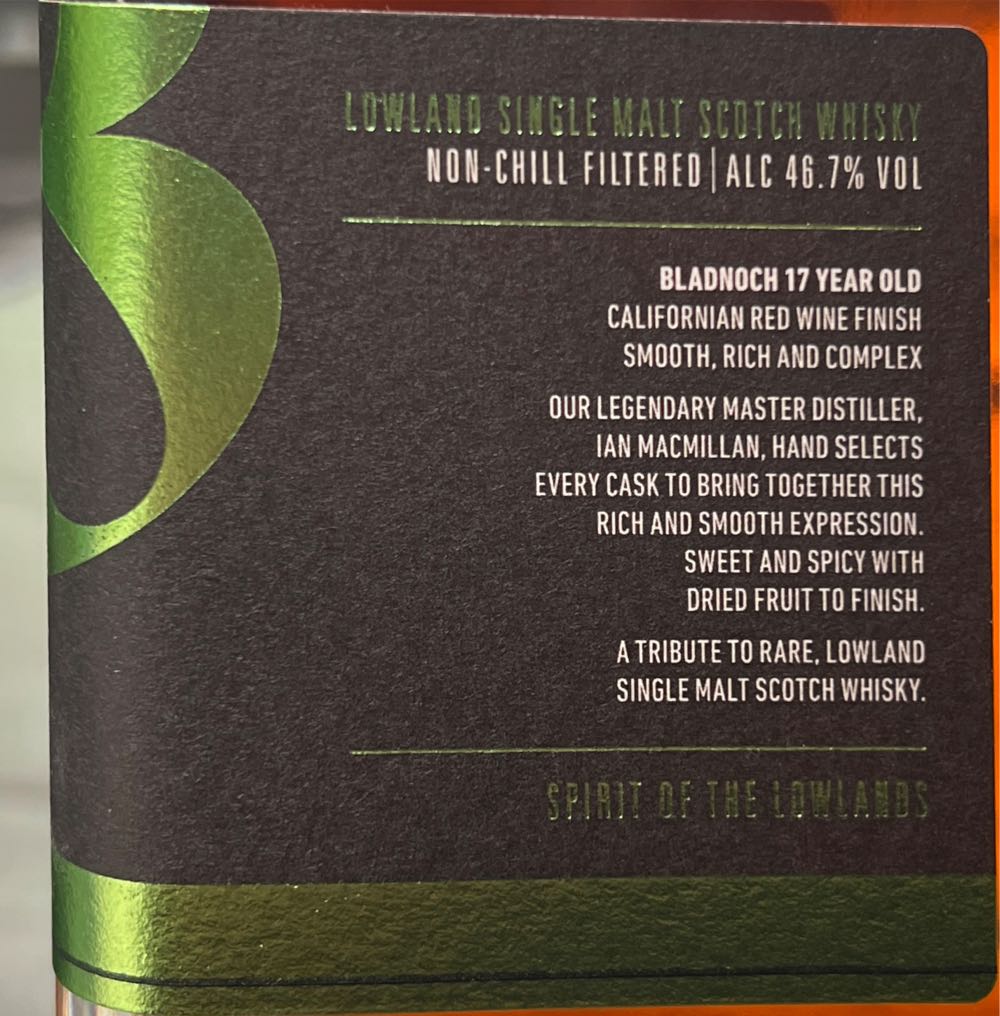Bladnoch 17 Years - Bladnoch Distillery (700 mL) alcohol collectible [Barcode 851370006426] - Main Image 2
