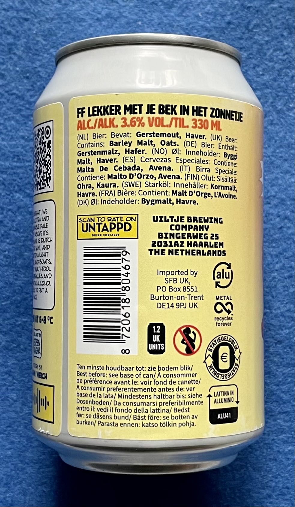 Ff Lekker Met Je Bek In Het Zonnetje - Uiltje Brewing Company (330 mL) alcohol collectible [Barcode 8720618804679] - Main Image 3