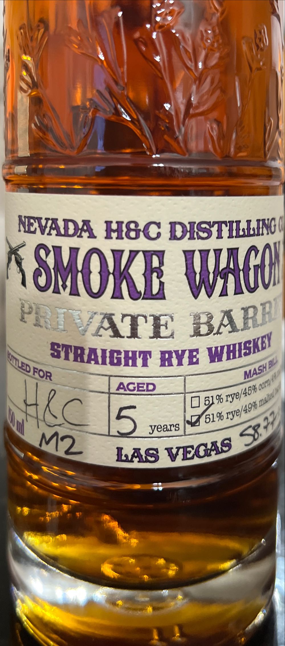 Smoke Wagon Rye Whiskey Private Barrel 6 Year - Nevada H&C Distilling Company (750 mL) alcohol collectible [Barcode 858764003641] - Main Image 3