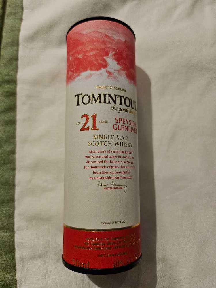 Tomintoul 21 Year Old Single Malt Scotch Whiskey  - Tomintoul Distillery (50 mL) alcohol collectible [Barcode 793049051453] - Main Image 2