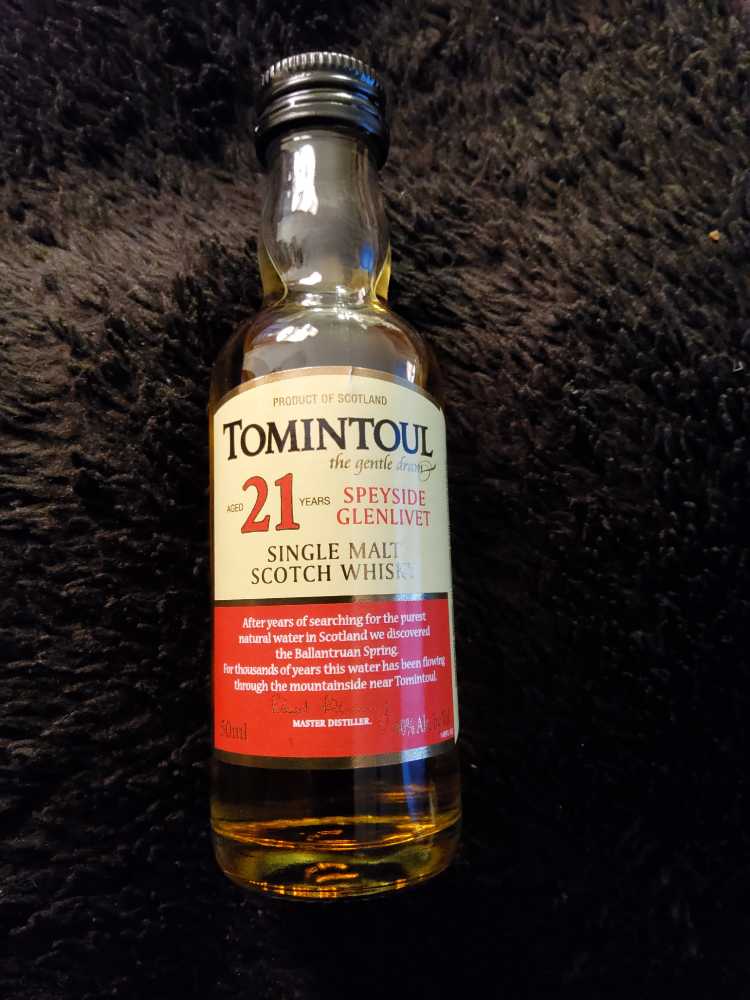 Tomintoul 21 Year Old Single Malt Scotch Whiskey  - Tomintoul Distillery (50 mL) alcohol collectible [Barcode 793049051453] - Main Image 3