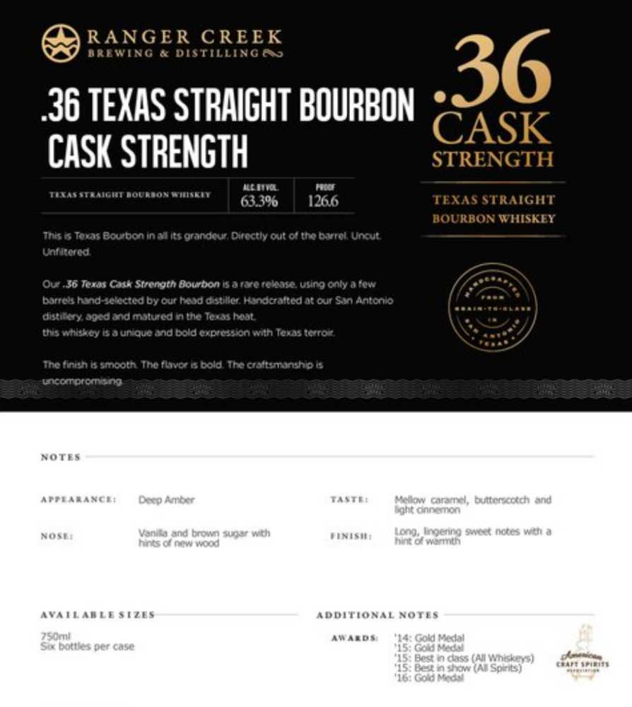 Ranger Creek .36 Cask Strength Limited Edition - Ranger Creek Distilling (750 mL) alcohol collectible [Barcode 853199007127] - Main Image 4