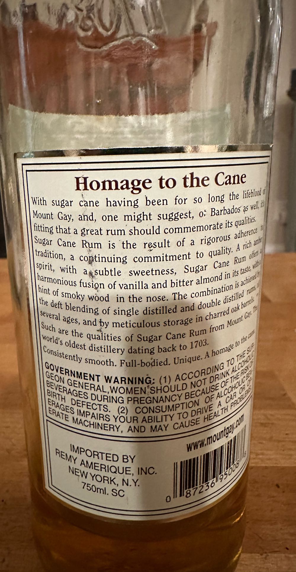 Mount Gay Barbados Sugar Cane Rum - Mount Gay Distilleries Limited alcohol collectible [Barcode 087236950088] - Main Image 2