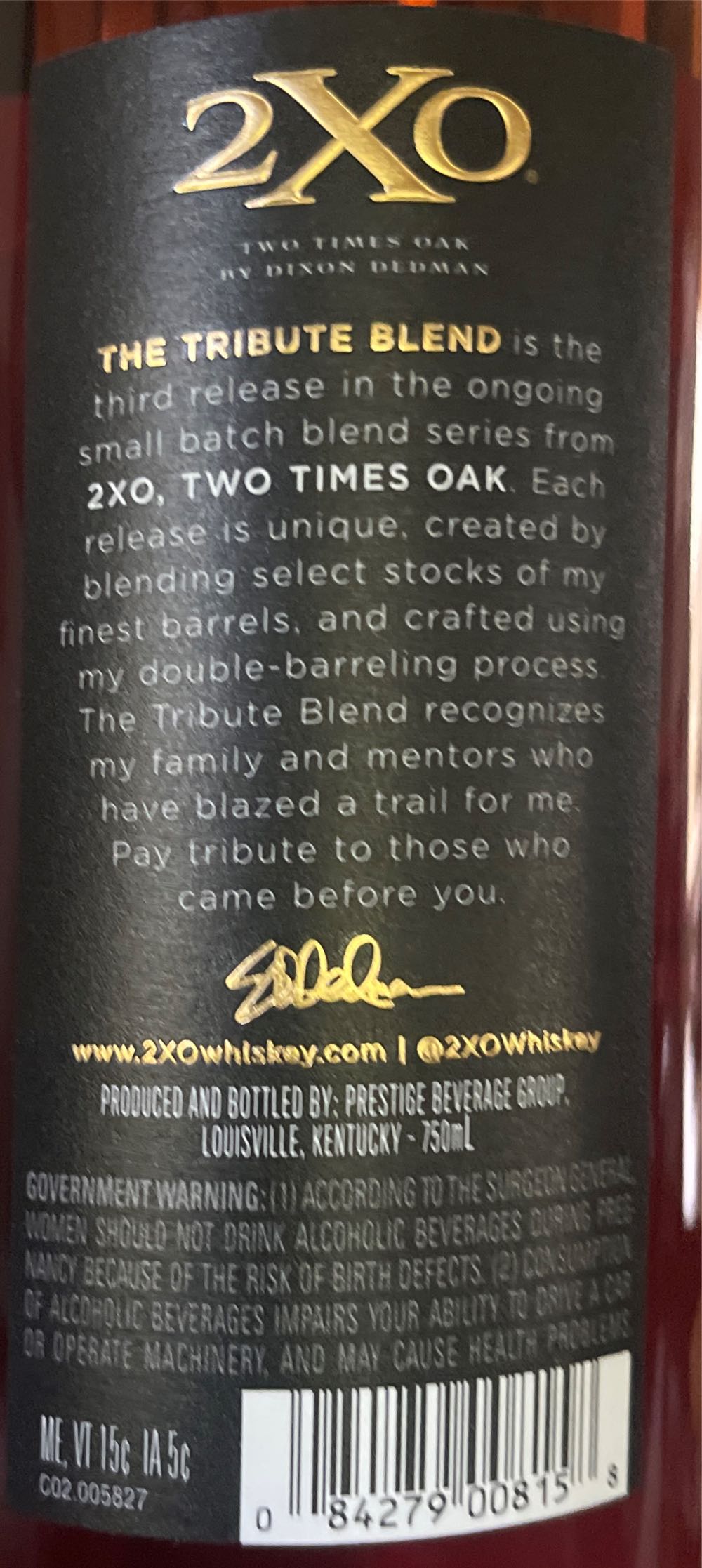 2XO The Tribute Blend - 2XO (750 mL) alcohol collectible [Barcode 084279008158] - Main Image 2