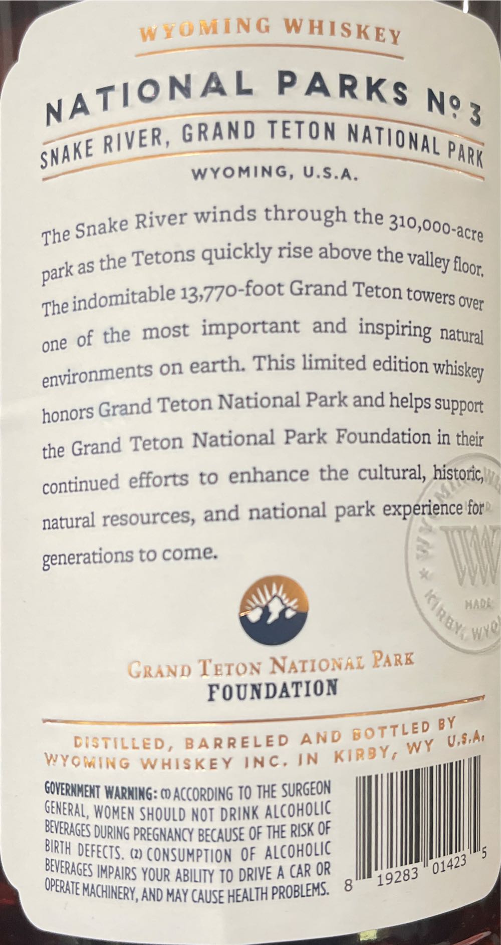 Wyoming Whiskey Limited Edition National Parks #3 - Wyoming Whiskey, Inc. (750 mL) alcohol collectible [Barcode 819283014235] - Main Image 2