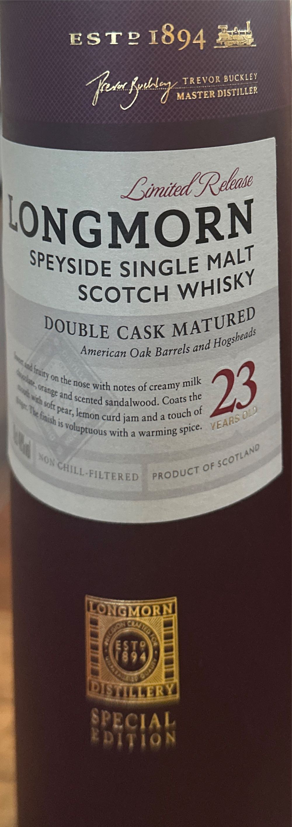 Виски Longmorn 23 Years Old Single Malt Scotch Whisky Longmorn Year Speyside Secret Collection Double Cask 48% - Longmorn (750 mL) alcohol collectible [Barcode 5000299625002] - Main Image 2