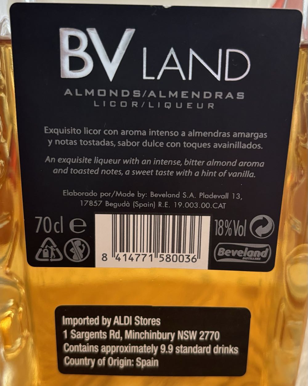 BV Land Almond Liqueur 70cl - Beveland S.A. (700 mL) alcohol collectible [Barcode 8414771580036] - Main Image 4