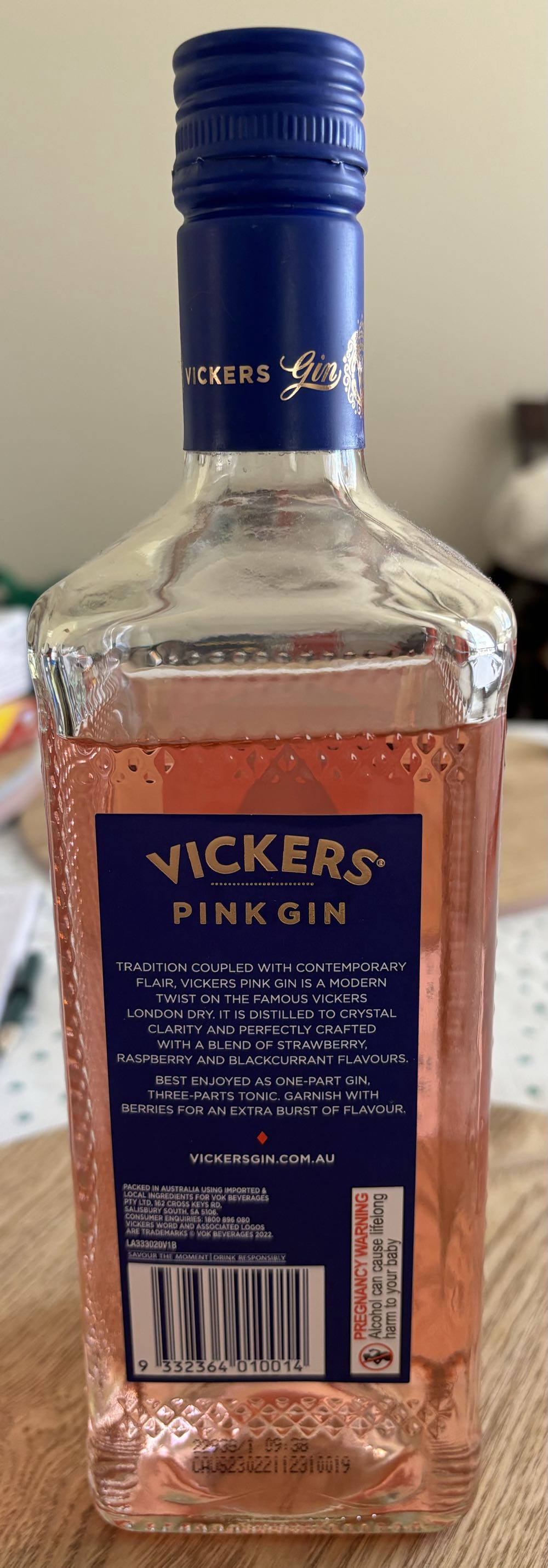 Vickers Pink Gin 700ml - Vok Beverages (500 mL) alcohol collectible [Barcode 9332364010014] - Main Image 3