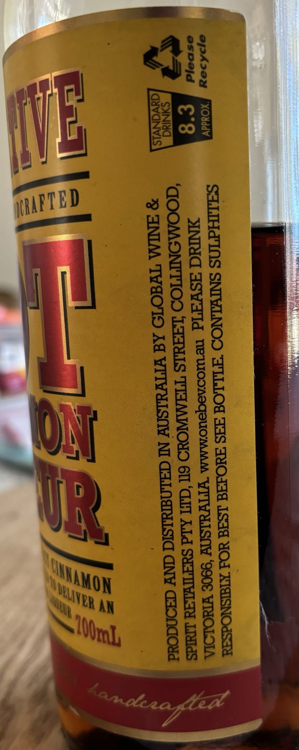 Creative Traditionally Handcrafted Hot Cinnamon Liqueur 700ml  (700 mL) alcohol collectible [Barcode 9349240001868] - Main Image 2