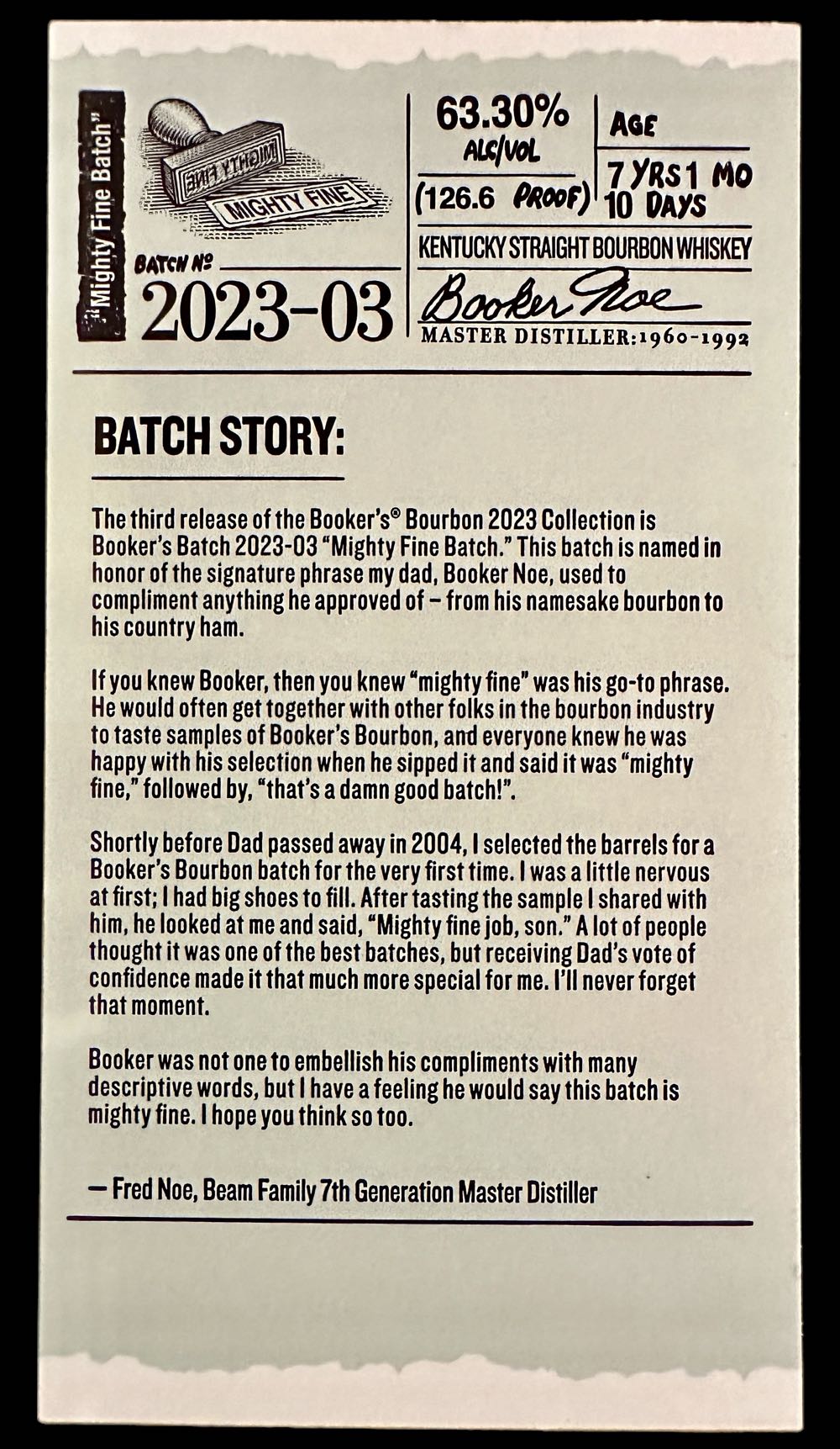 Booker’s 2023-03 “Mighty Fine Batch” - James B. Beam Distilling Co. (750 mL) alcohol collectible [Barcode 080686011408] - Main Image 3