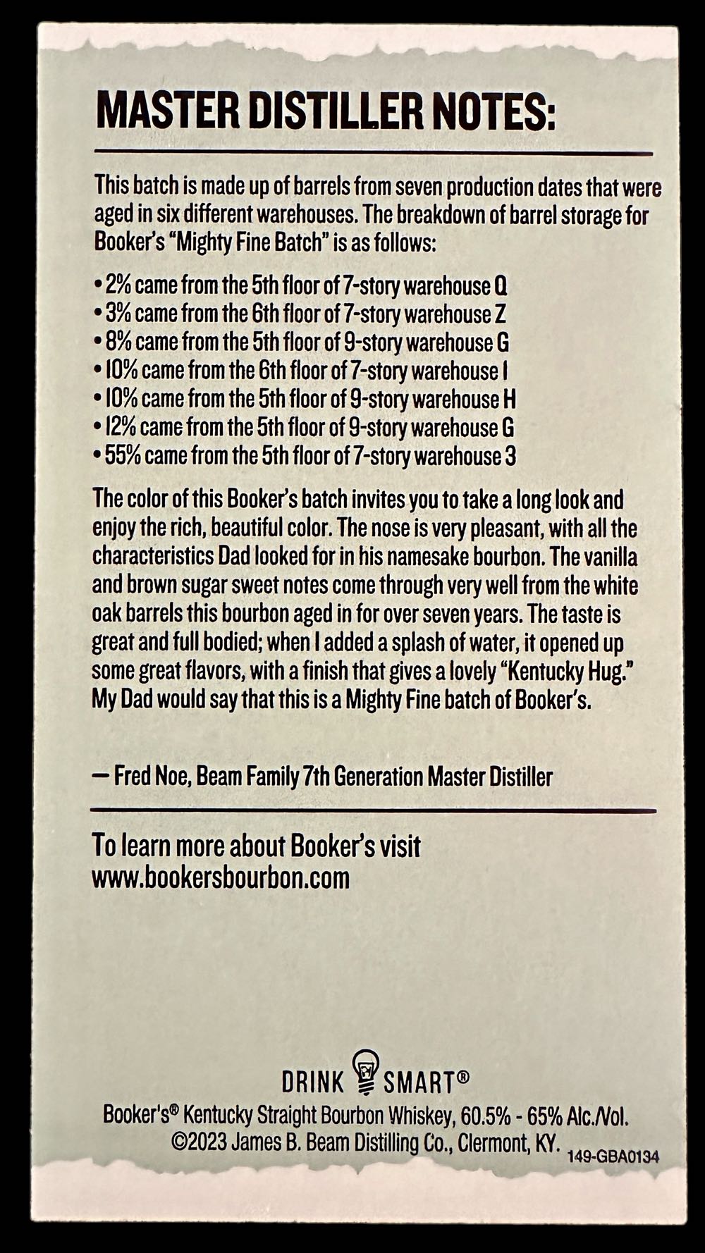 Booker’s 2023-03 “Mighty Fine Batch” - James B. Beam Distilling Co. (750 mL) alcohol collectible [Barcode 080686011408] - Main Image 4