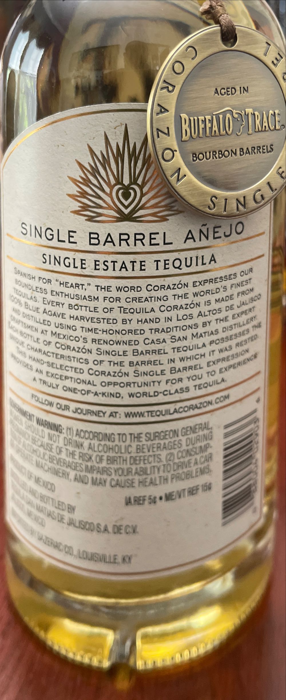 Corazon Single Barrel Añejo Tequila Select Aged In Buffalo Trace Bourbon Barrels - Tequila San Matias de Jalisco, S.A. de C.V. (750 mL) alcohol collectible [Barcode 088004029036] - Main Image 2
