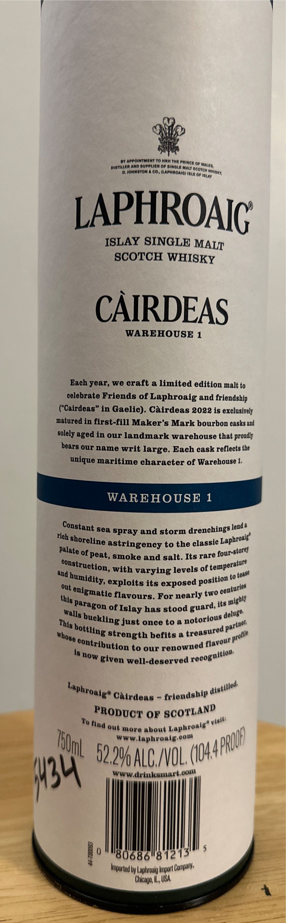 Laphroaig Càirdeas Warehouse 1 - Laphroaig Distillery (750 mL) alcohol collectible [Barcode 080686812135] - Main Image 2