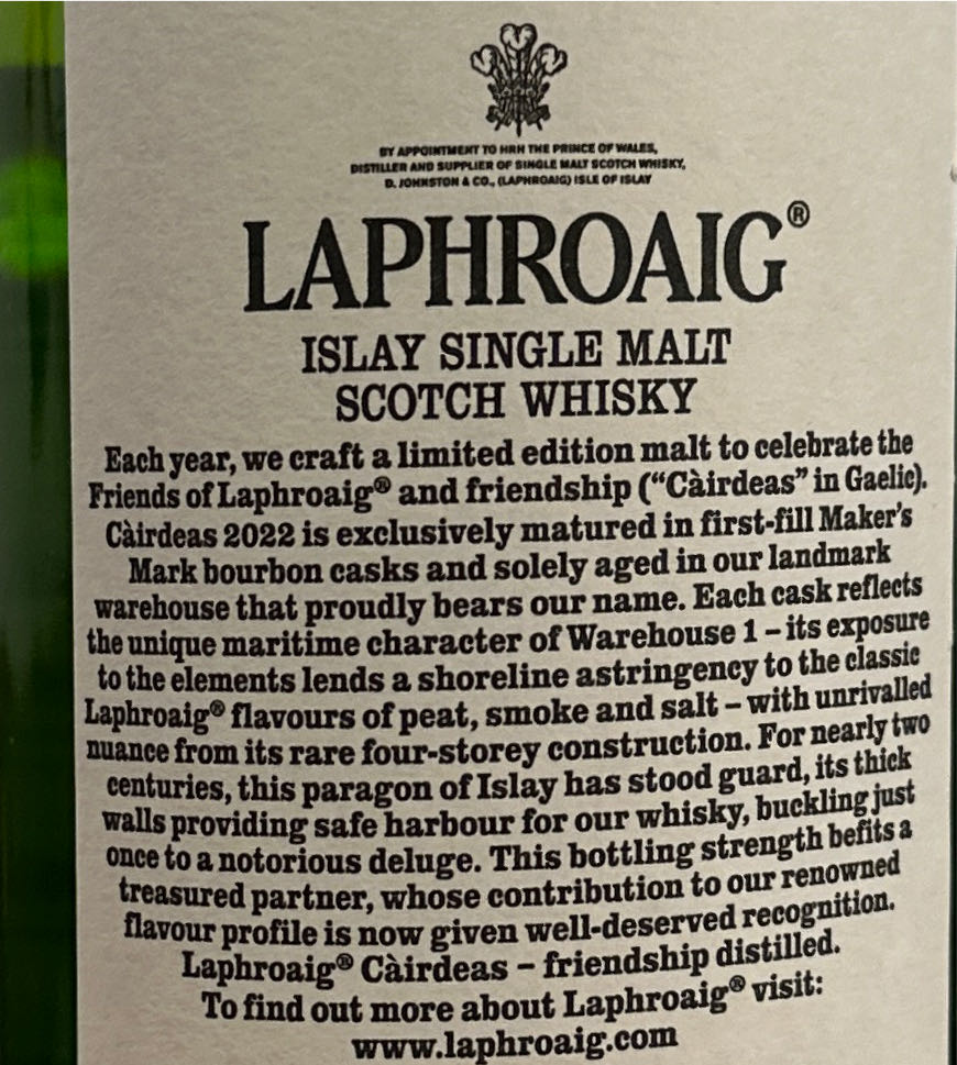 Laphroaig Càirdeas Warehouse 1 - Laphroaig Distillery (750 mL) alcohol collectible [Barcode 080686812135] - Main Image 4