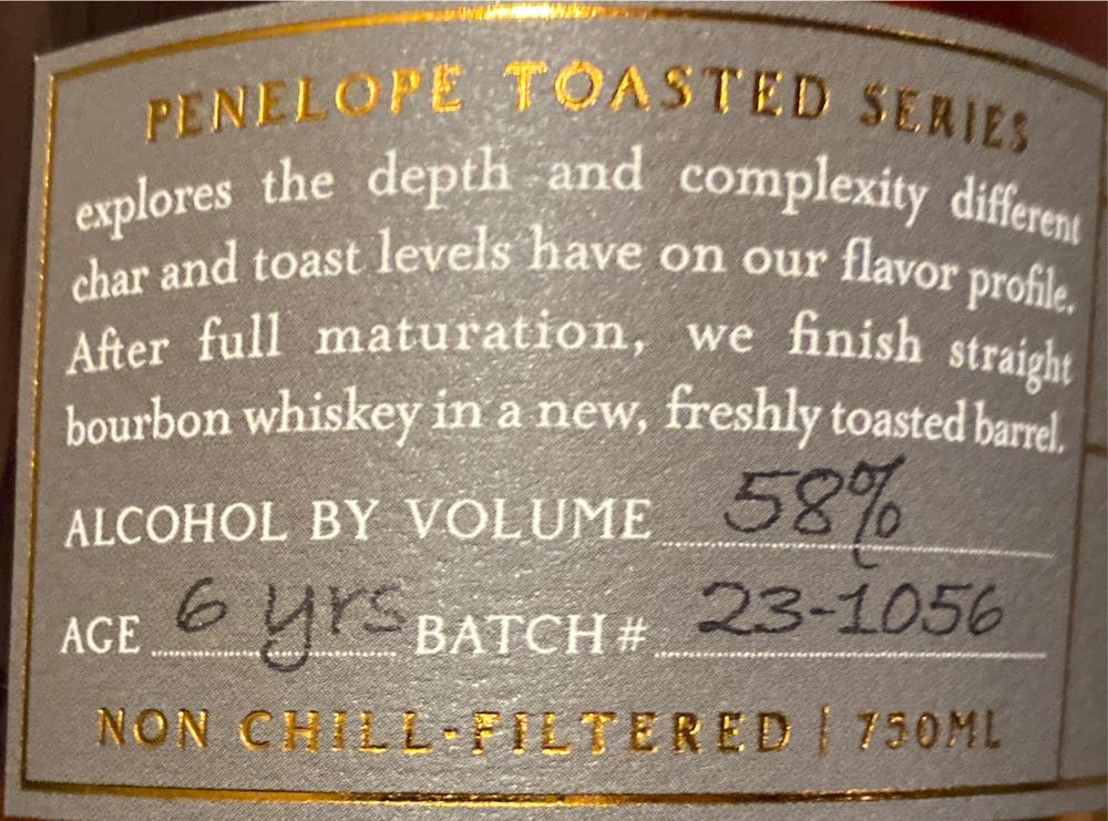 Penelope Toasted 5 Year Bourbon - Penelope Bourbon (750 mL) alcohol collectible [Barcode 850039598098] - Main Image 2