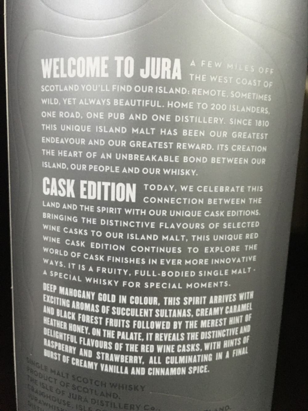 Jura Red Wine Cask Finish Cask Edition - Jura Distillery (700 mL) alcohol collectible [Barcode 5013967016507] - Main Image 4