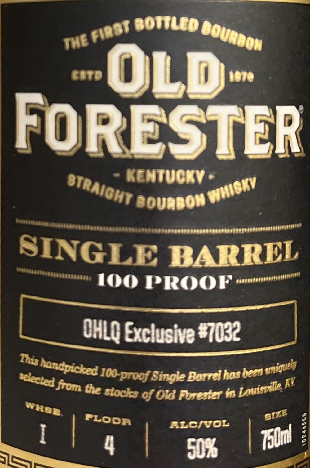 Old Forester Single Barrel 100 Proof - Old Foreater Distilling Co   Louisville KY (750 mL) alcohol collectible [Barcode 081128002657] - Main Image 2
