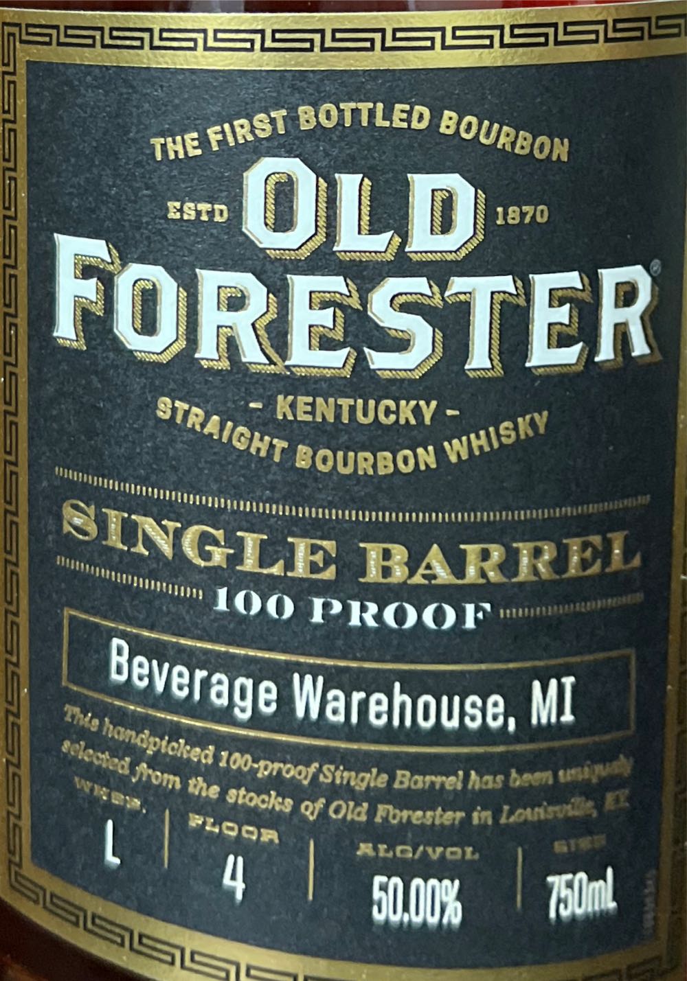 Old Forester Single Barrel 100 Proof - Old Foreater Distilling Co   Louisville KY (750 mL) alcohol collectible [Barcode 081128002657] - Main Image 4
