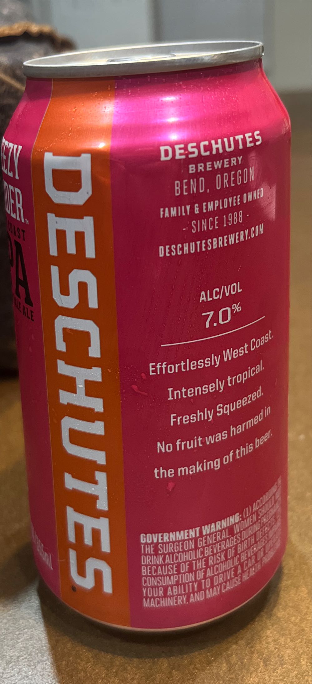 Deschutes Squeezy Rider IPA - Deschutes Brewery (12 FL OZ) alcohol collectible [Barcode 763176210023] - Main Image 3