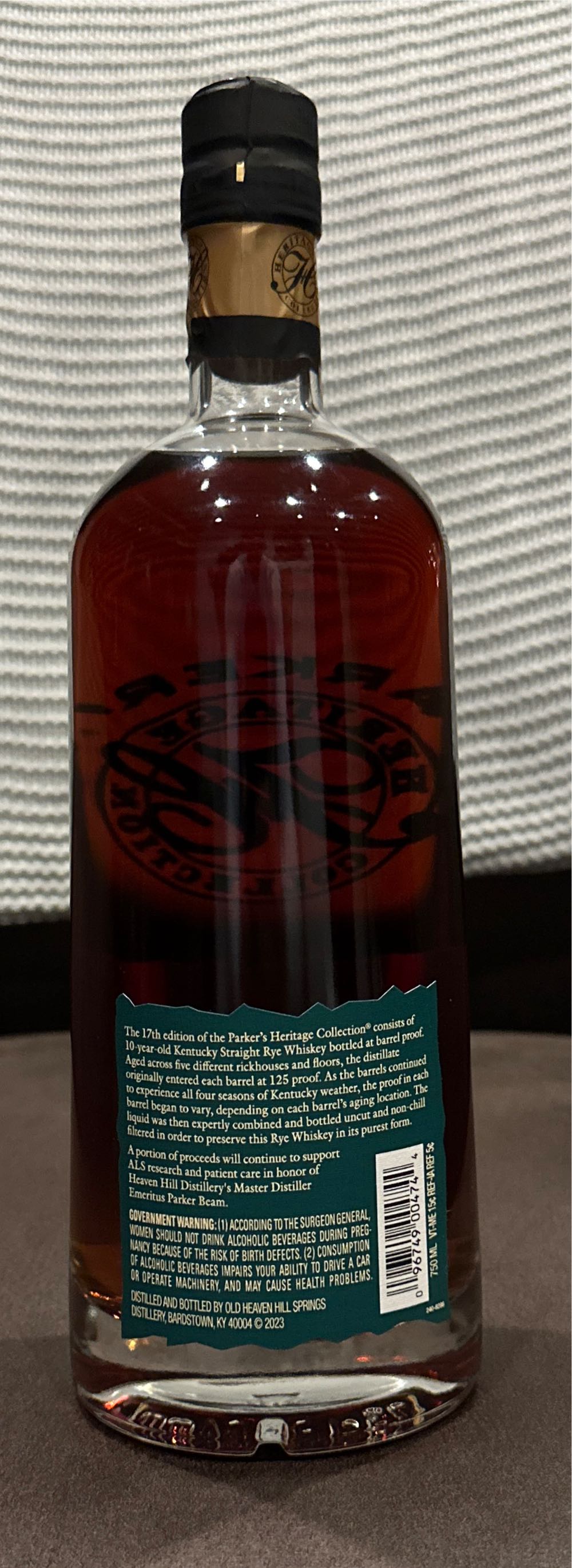 Parker’s Heritage Collection 17th Ed 10 Yr Rye - Heaven Hill Distillery, Louisville, KY (750 mL) alcohol collectible [Barcode 096749004744] - Main Image 2