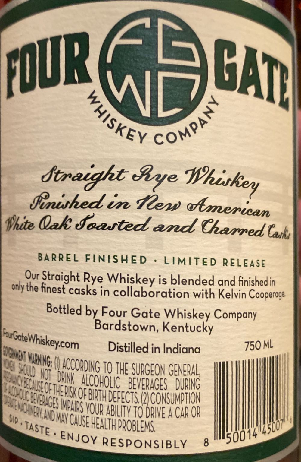 Four Gate Split Stave By Kelvin Rye Whiskey Batch 10 ’split Kelvin’ Company Fgwc  alcohol collectible [Barcode 850014450076] - Main Image 2