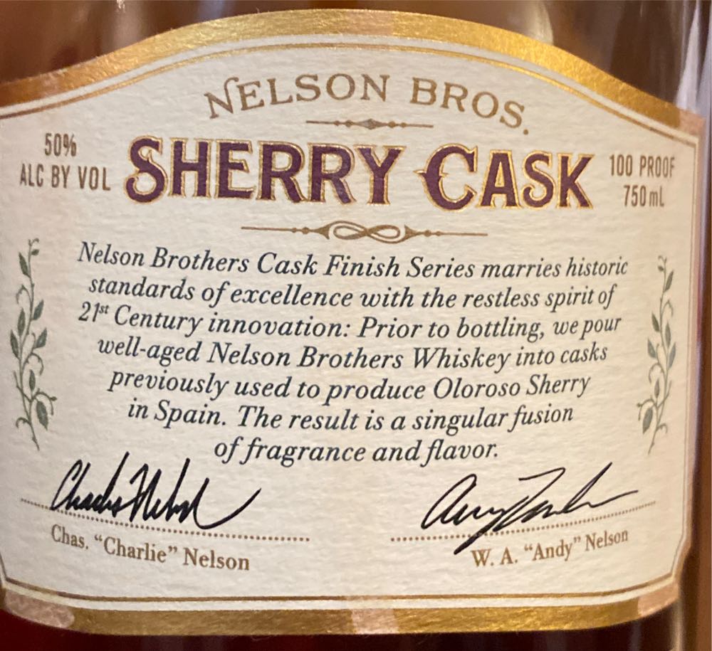Nelson Bros Sherry Cask - Nelson Green Briar Distillery (750 mL) alcohol collectible [Barcode 852962007128] - Main Image 2