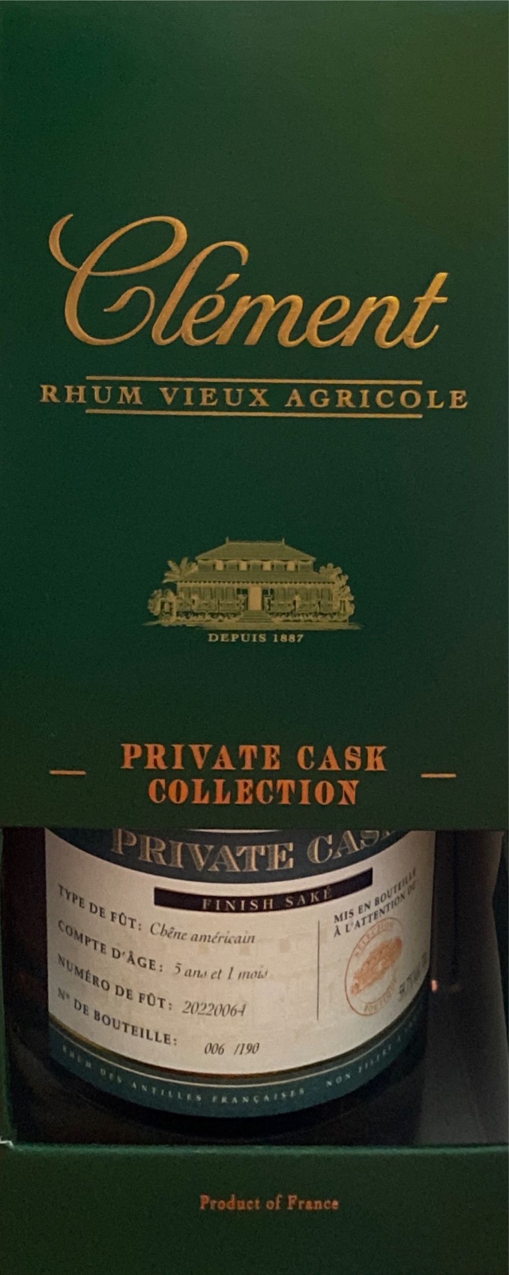 Clement Private Cask Finish Sake - Clement (700 mL) alcohol collectible [Barcode 3107460093799] - Main Image 2