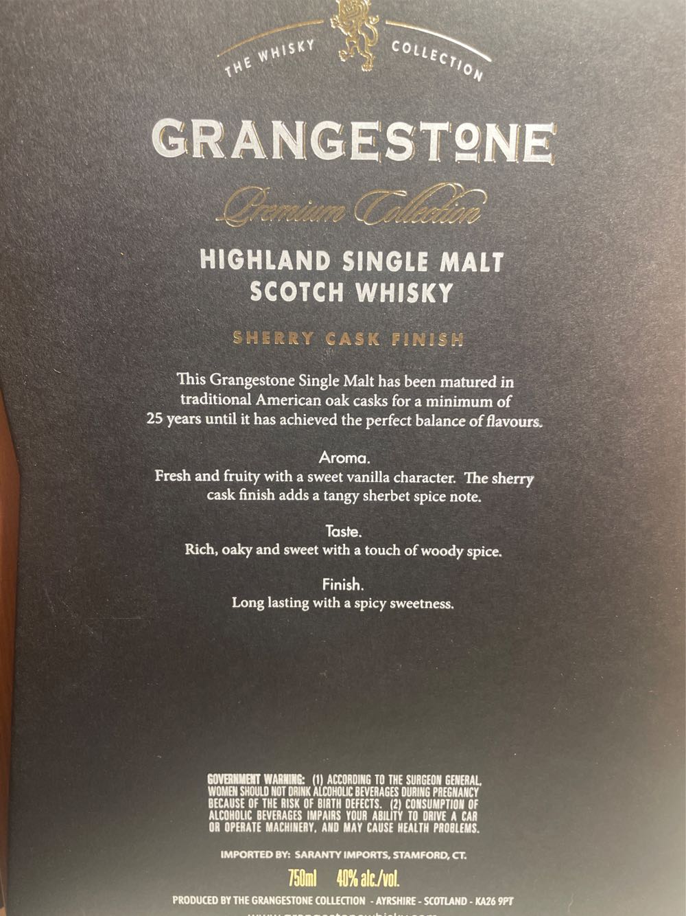 Grangestone aged 25 Years - Grangestone Whisky Collection (750 mL) alcohol collectible [Barcode 747505013011] - Main Image 4