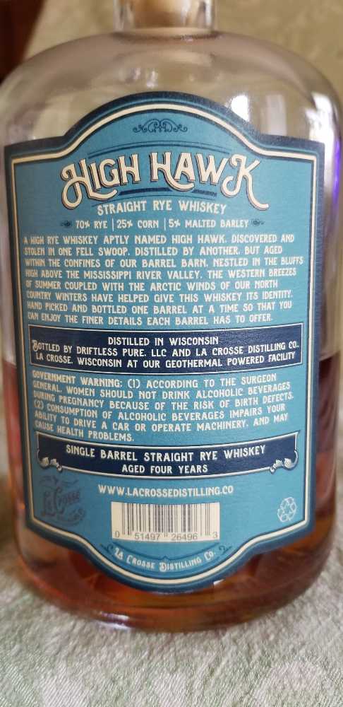 High Hawk - La Crosse Distillery (750 mL) alcohol collectible [Barcode 051497264963] - Main Image 2