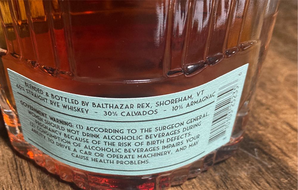 Bhakta Rye 1928 Whiskey Calvados Armagnac - Bottled By Balthazar Rex Shoreham Vt (750 mL) alcohol collectible [Barcode 810103252356] - Main Image 2