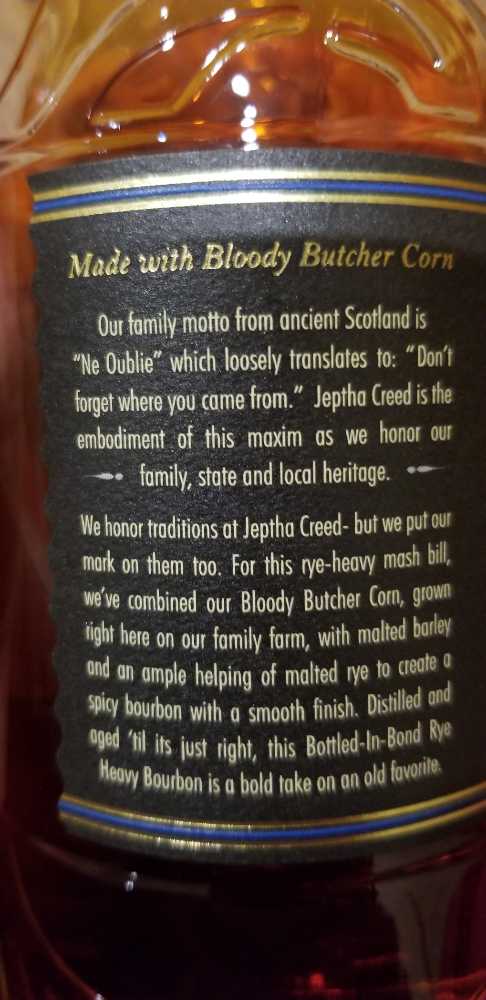 Jeptha Creed Rye Bottled In Bond - Jeptha Creed Distillery (750 mL) alcohol collectible [Barcode 814765022104] - Main Image 2