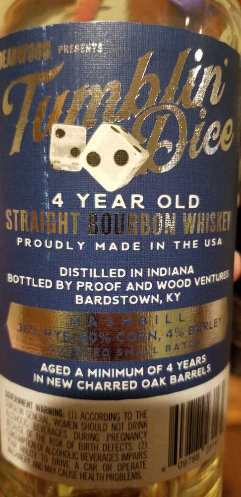 Tumblin Dice - Deadwood Distillery (750 mL) alcohol collectible [Barcode 609788231479] - Main Image 2