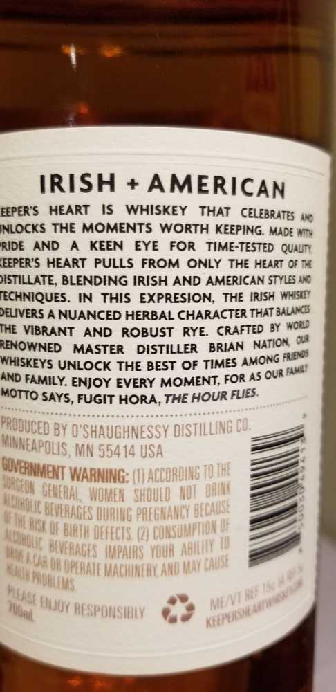 Keeper’s Heart - O’Shaughnesy Distillery (750 mL) alcohol collectible [Barcode 850030494139] - Main Image 2