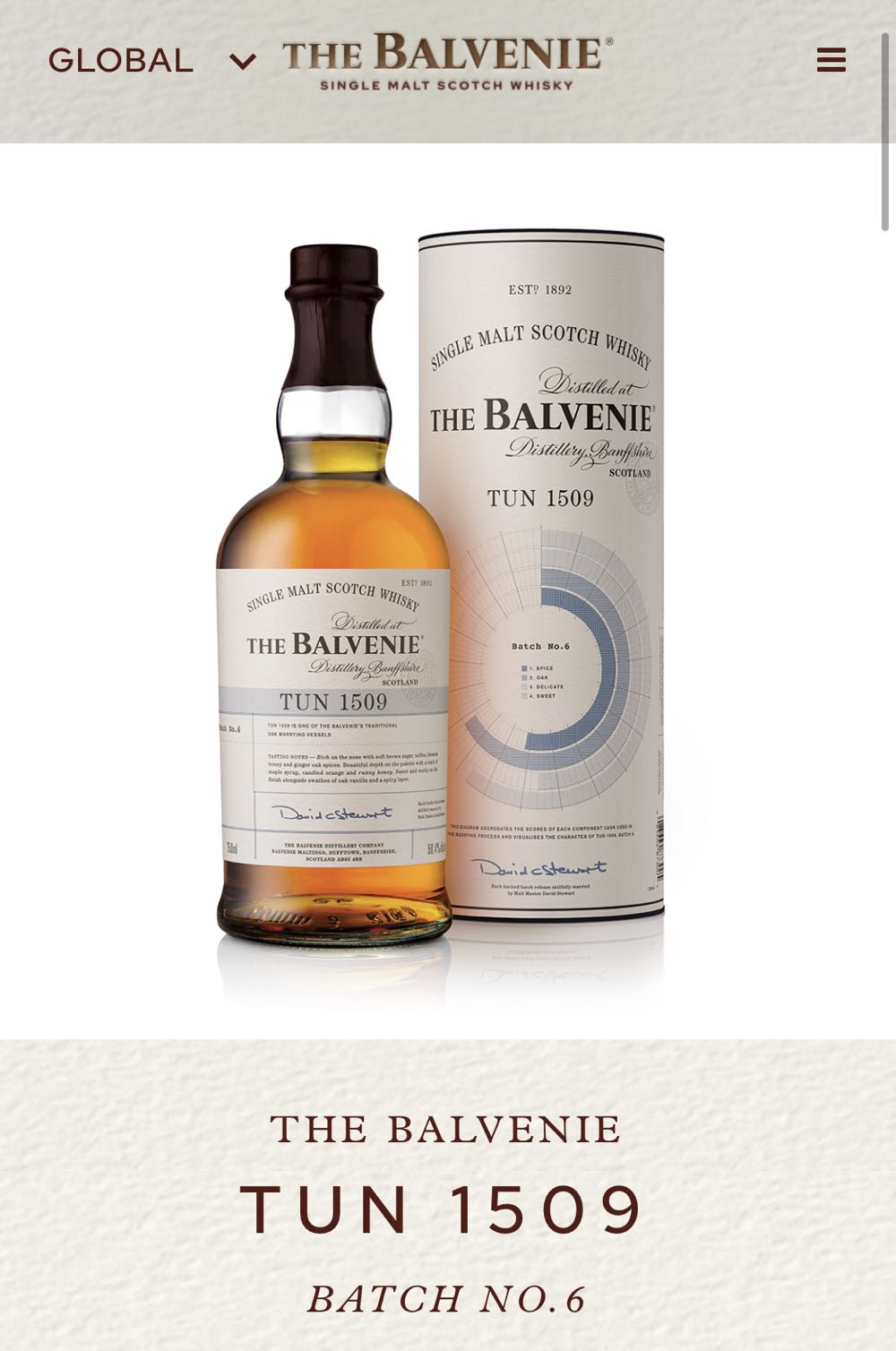 BALVENIE Tune 1509 Batch N.6 Single Malt Scotch Whisky - The Balvenie Distillery (700 mL) alcohol collectible [Barcode 5010327526096] - Main Image 3