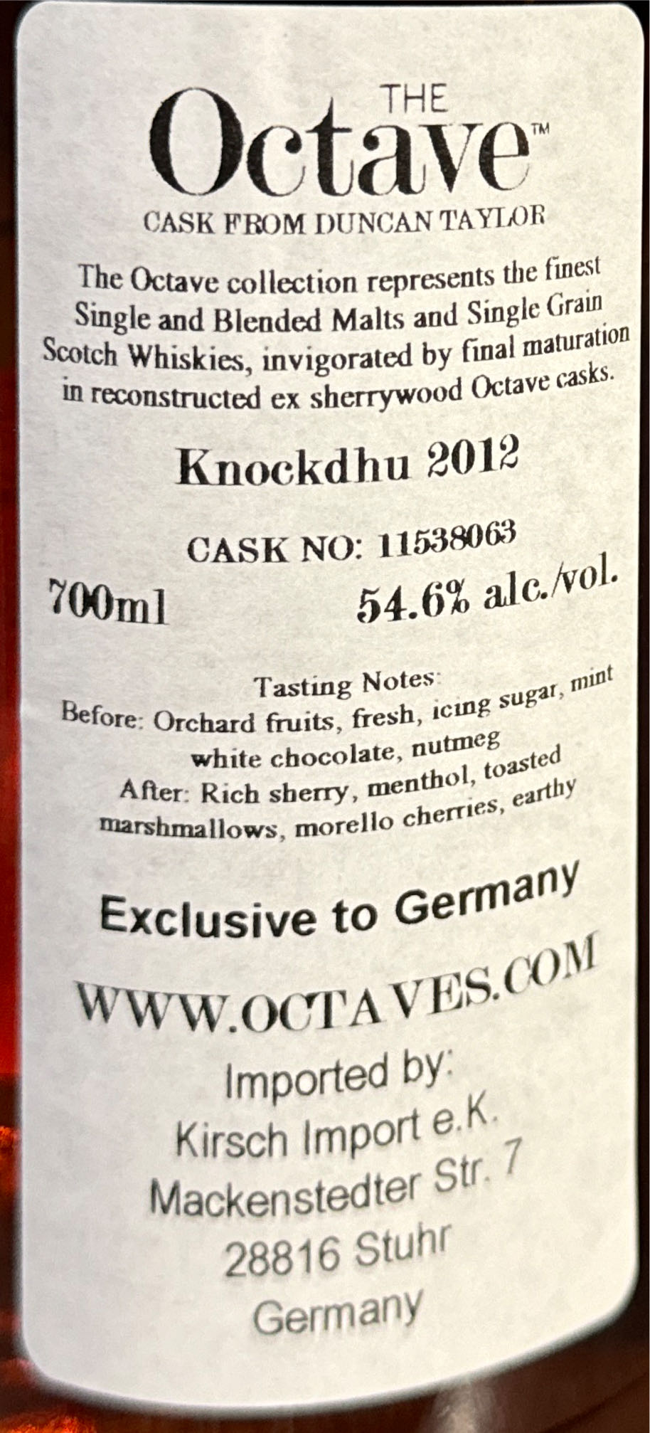 Knockdhu Octave Cask 11 Years - Duncan Taylor Scotch Whisky Ltd (700 mL) alcohol collectible [Barcode 5056510009793] - Main Image 2