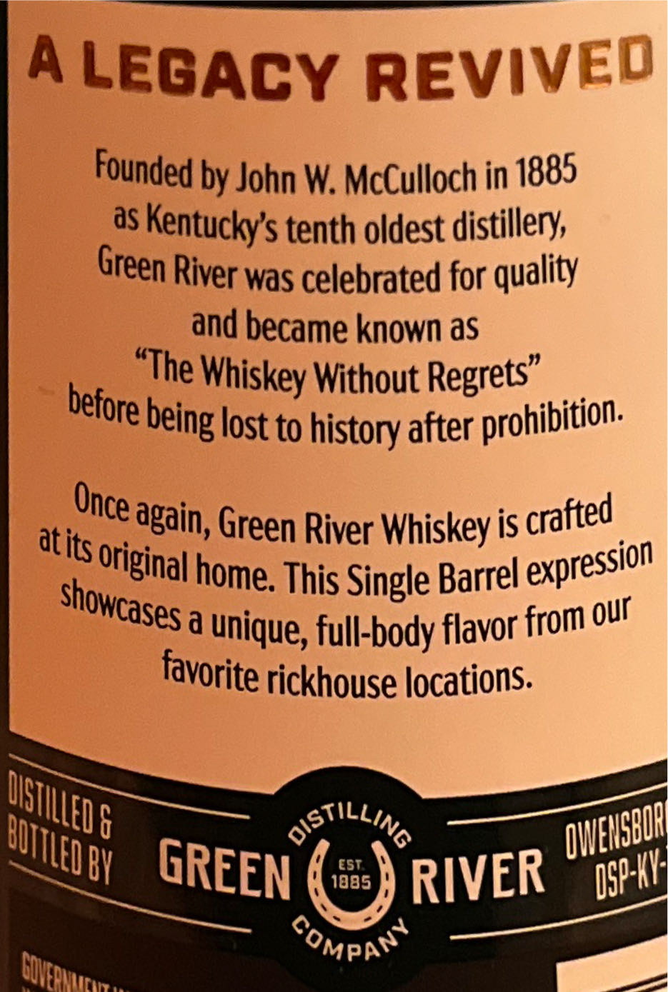 Green River Single Barrel - Green River Distilling Co. (750 mL) alcohol collectible [Barcode 857552008554] - Main Image 2