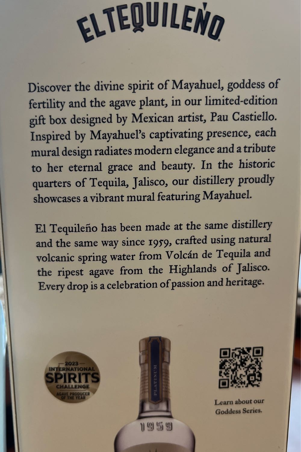 El Tequileno Platinum Blanco - NOM 1108 (750 mL) alcohol collectible [Barcode 7501398100325] - Main Image 4