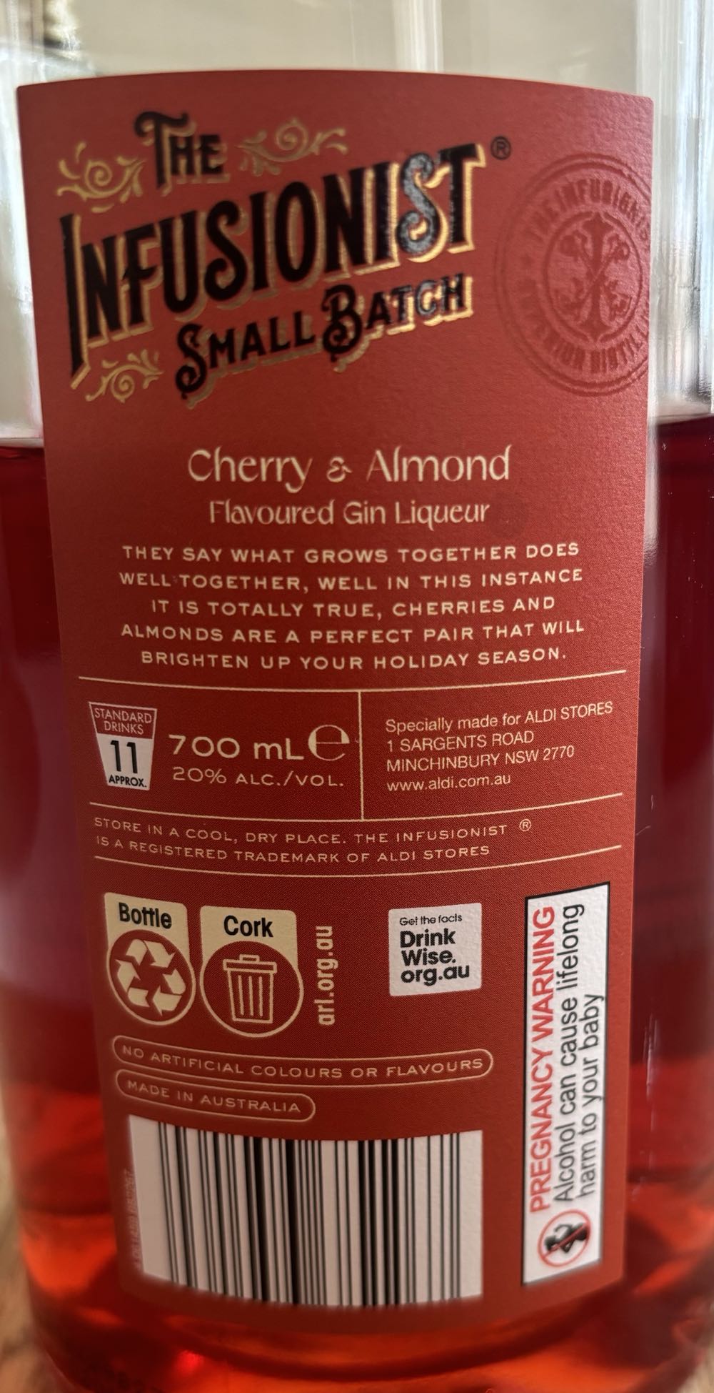 The Infusionist Small Batch Cherry & Almond Gin Liqueur 700ml - Infusionist (700 mL) alcohol collectible [Barcode 4061459682267] - Main Image 2