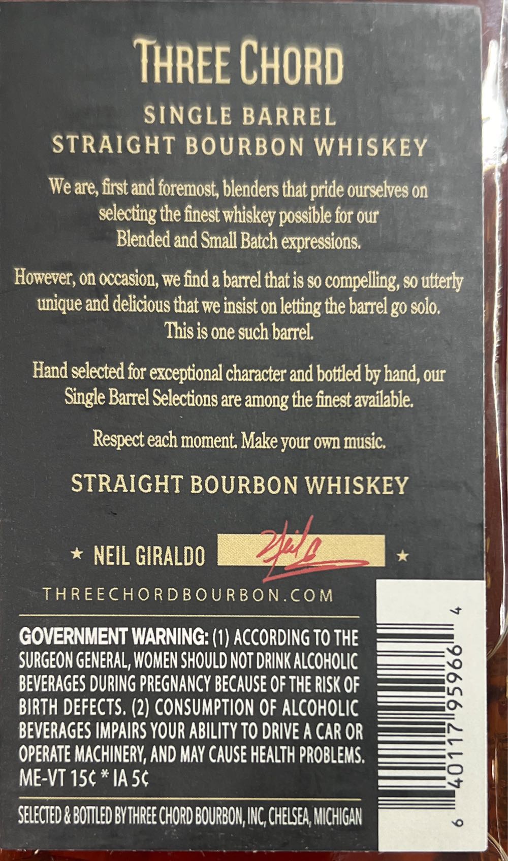 Three Chord Double Oaked - Three Chord (750 mL) alcohol collectible [Barcode 640117959664] - Main Image 3
