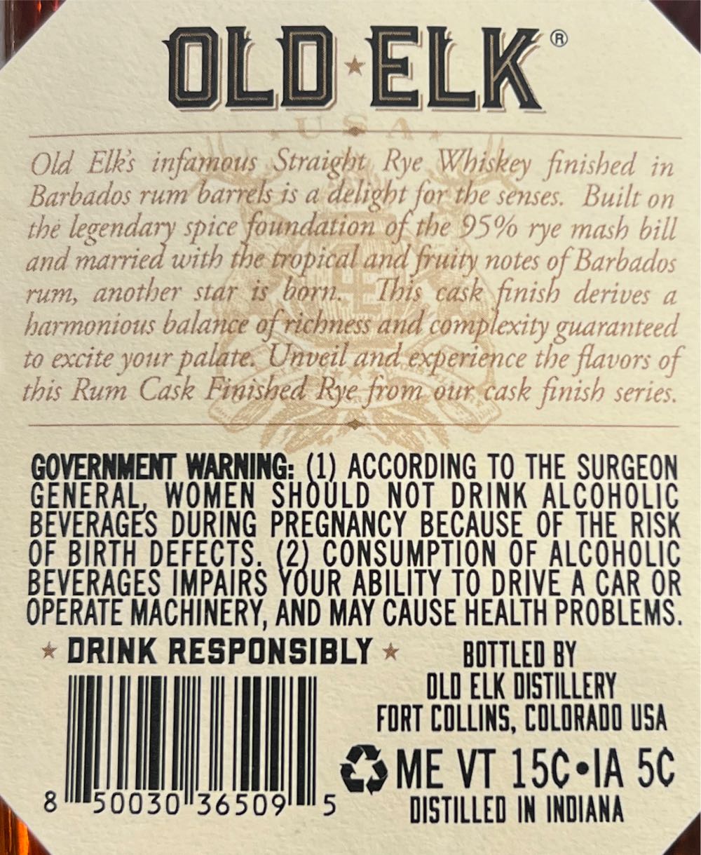 Old Elk Rye Cask Finish Rum Single Barrel - Old Elk Distillery (750 mL) alcohol collectible [Barcode 850030365095] - Main Image 4