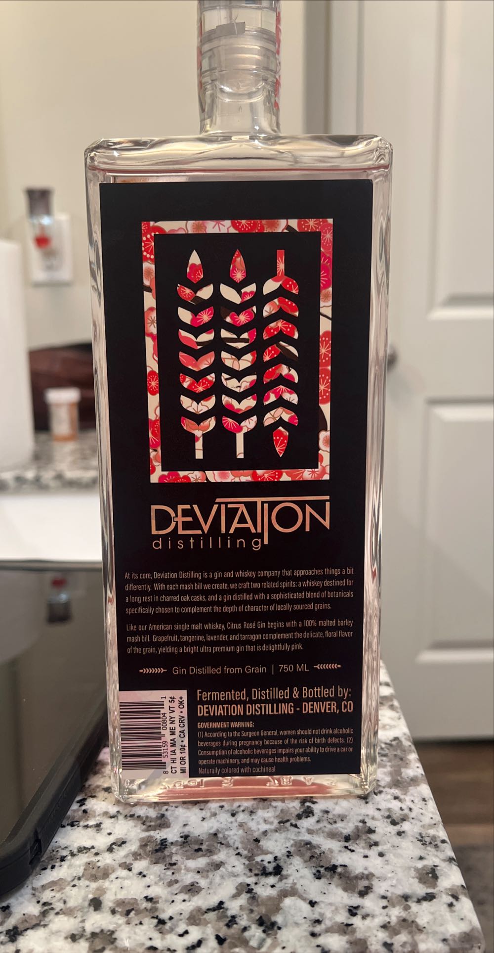 Deviation Citrus Rose Gin 750ml Liquor - Deviation Distilling (750 mL) alcohol collectible [Barcode 853159008041] - Main Image 2