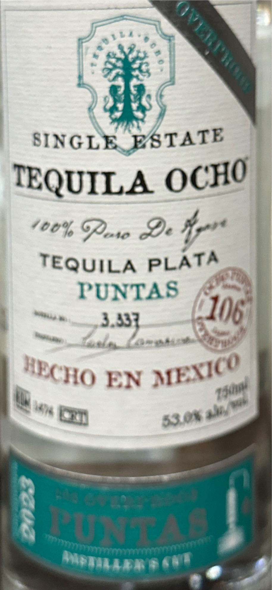 Tequila Ocho Plata Puntas 2024 Mirandillas - NOM 1474 (750 mL) alcohol collectible [Barcode 828087000269] - Main Image 3
