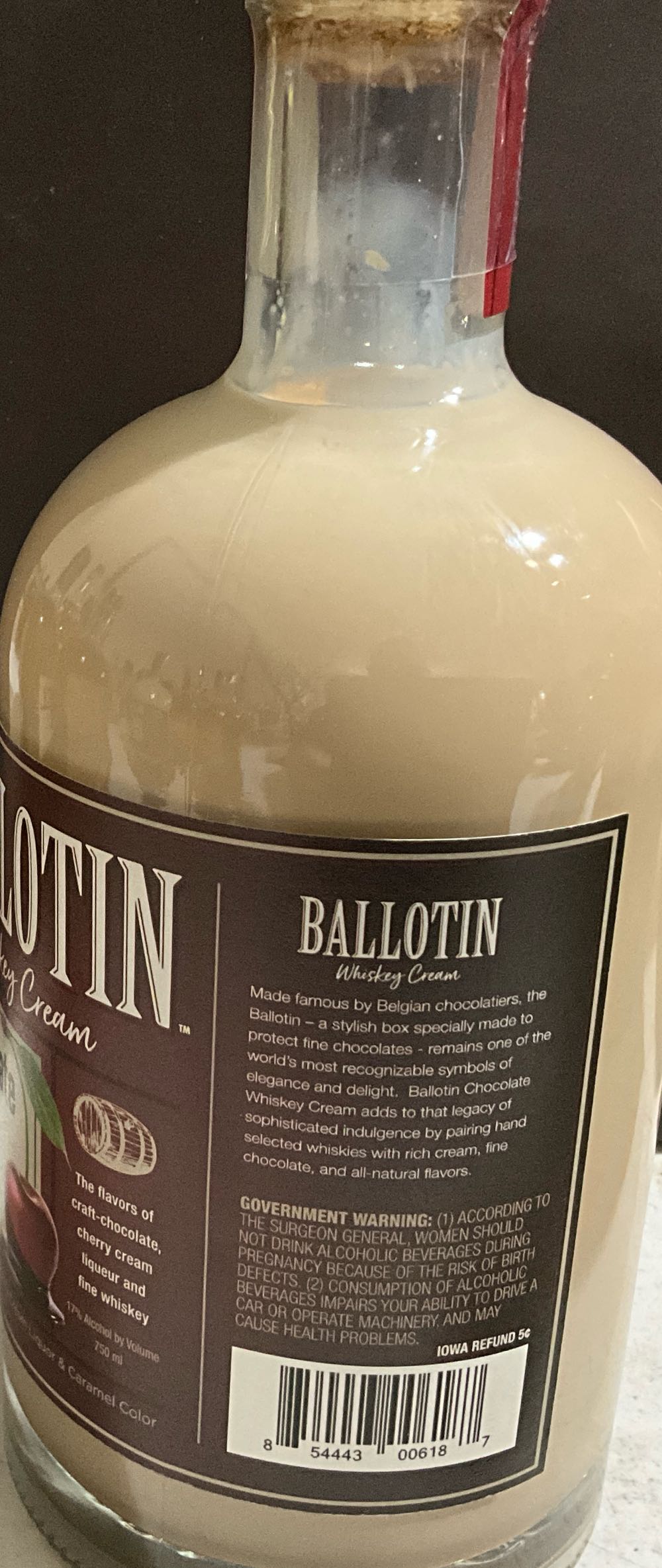 Ballotin Chocolate Cherry Cream Whiskey - Saloon Spirits (750 mL) alcohol collectible [Barcode 854443006187] - Main Image 3
