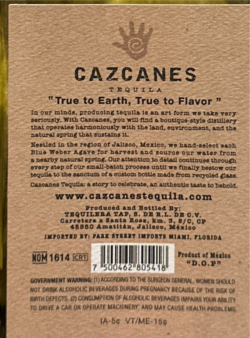 Cazcanes No. 7 Reposado - NOM 1599 (750 mL) alcohol collectible [Barcode 7500462805418] - Main Image 2