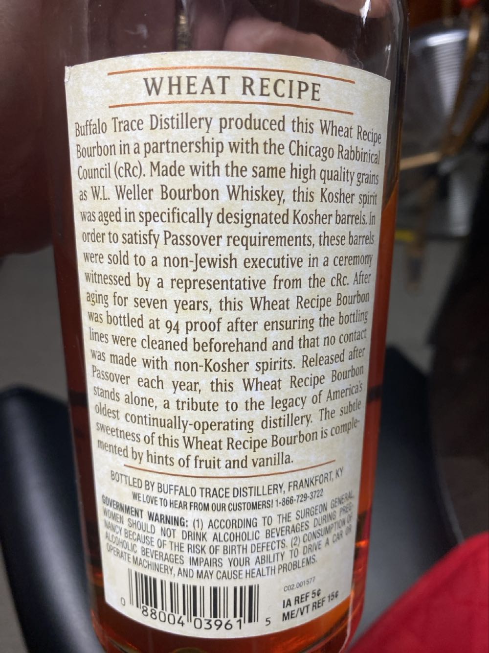 Buffalo Trace Wheat Recipe Kosher Kentucky Bourbon Whiskey - Buffalo Trace Distillery alcohol collectible - Main Image 2