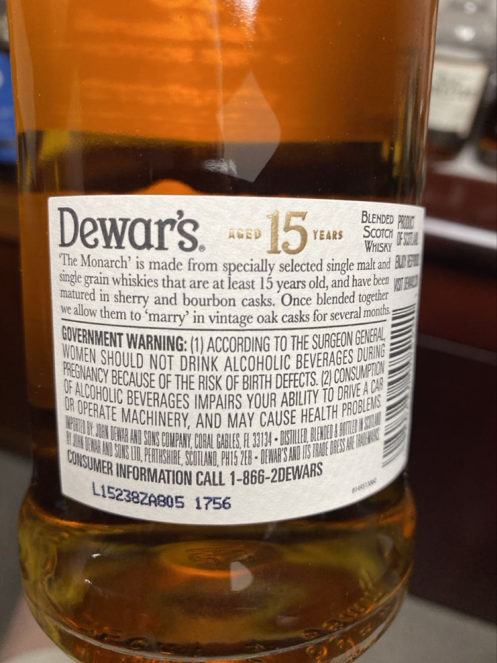 X-Dewar’s Blended Scotch Whisky 15 Year - John Dewar & Sons alcohol collectible - Main Image 2